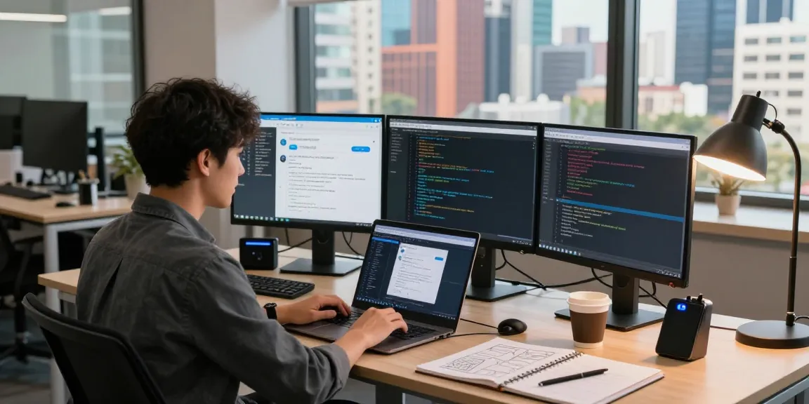 Engaged developer showcasing the telegram chinese telegram app in a modern workspace.