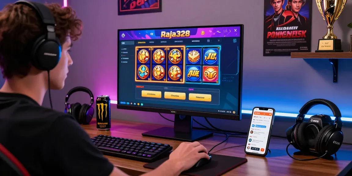 Engaged player using raja328 online casino interface in modern gaming environment