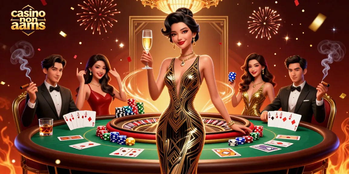 Scopri l'eleganza nei casinò non AAMS con una donna asiatica glamour a un tavolo da poker vintage.