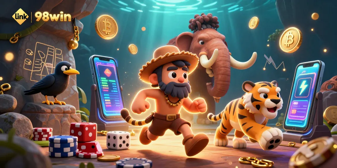 Win big with link 98win at the vibrant prehistoric casino, featuring unique game elements and characters.