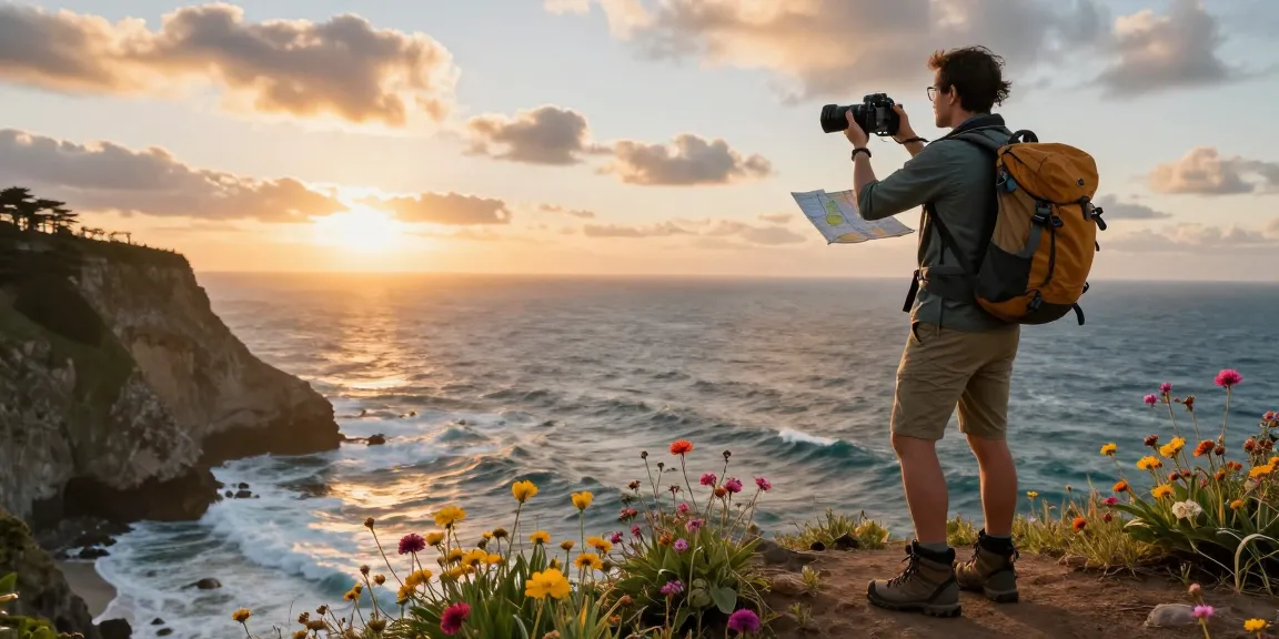 Vue spectaculaire d'un voyageur au bord de la falaise avec le deuxième numéro du guide de voyage.