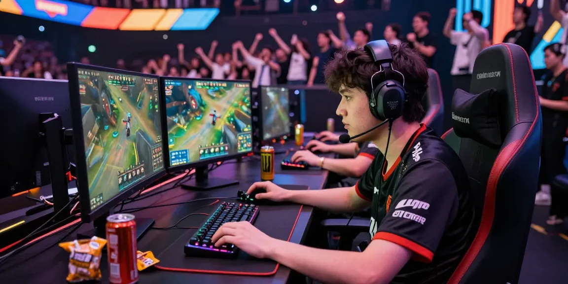 Gamer engaged in NAGA2000 esports competition in high-tech arena