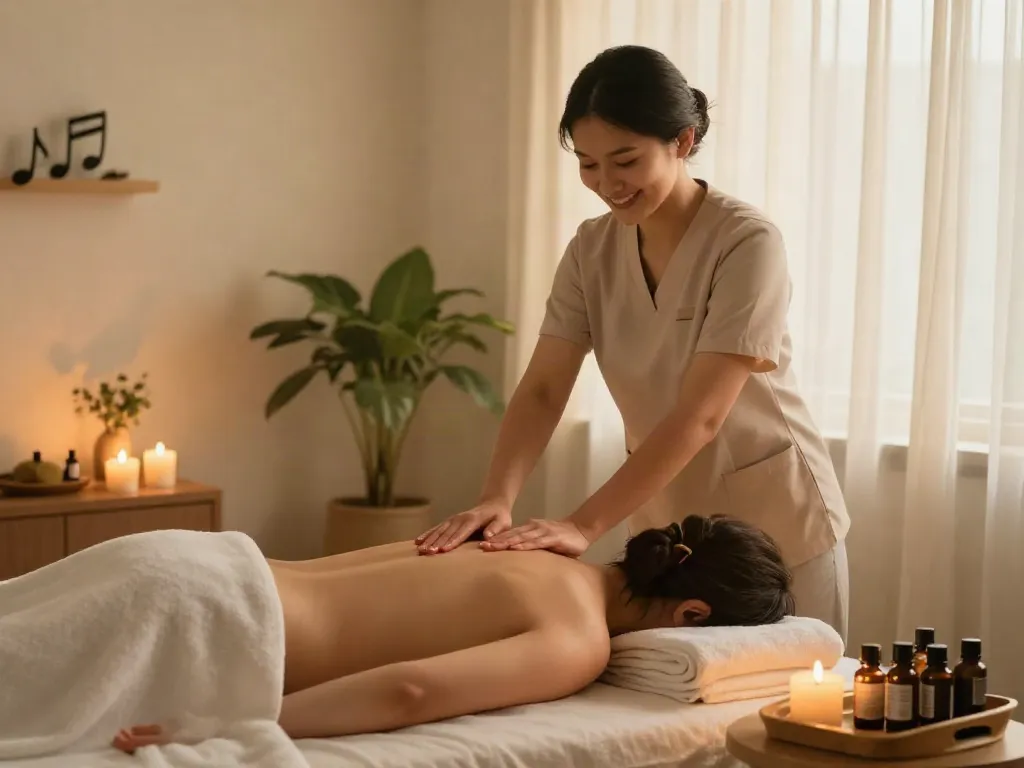 송파출장마사지 session in a calming home environment with aroma candles.