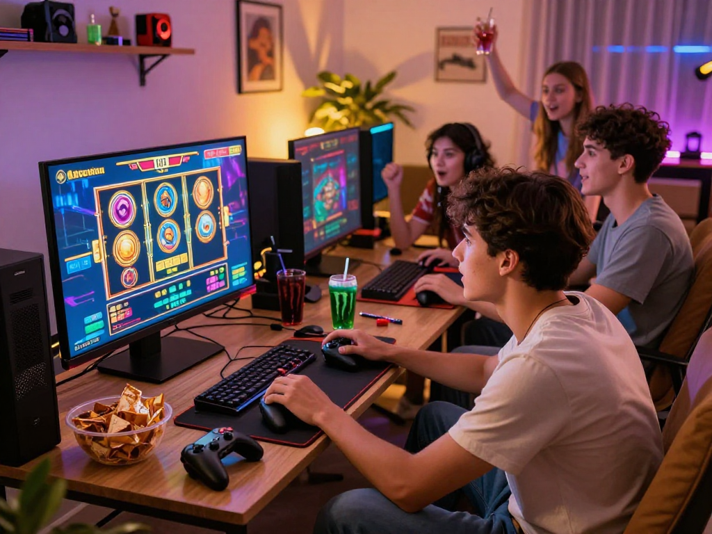 Experience dynamic online gaming with friends at https://raja328lucky.com/ in an engaging living room setting.