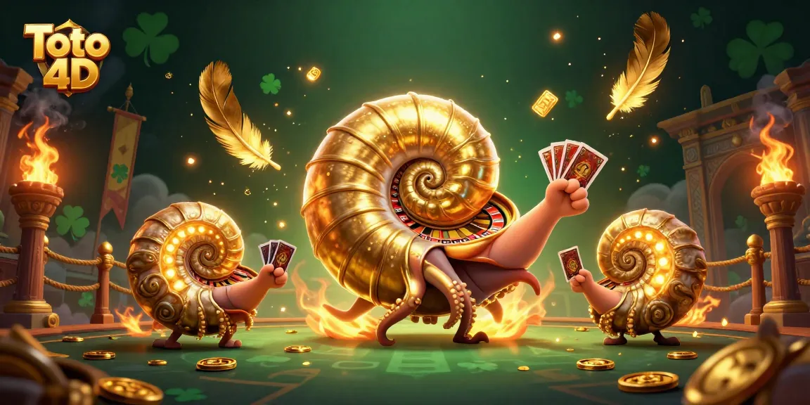 Win exciting prizes with Toto 4D in a vibrant, dynamic casino illustration filled with gold.