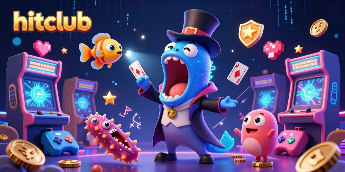 Hitclub's vibrant 3D cartoon scene showcasing magical sea creatures enchanting players with card tricks amidst dynamic arcade elements.